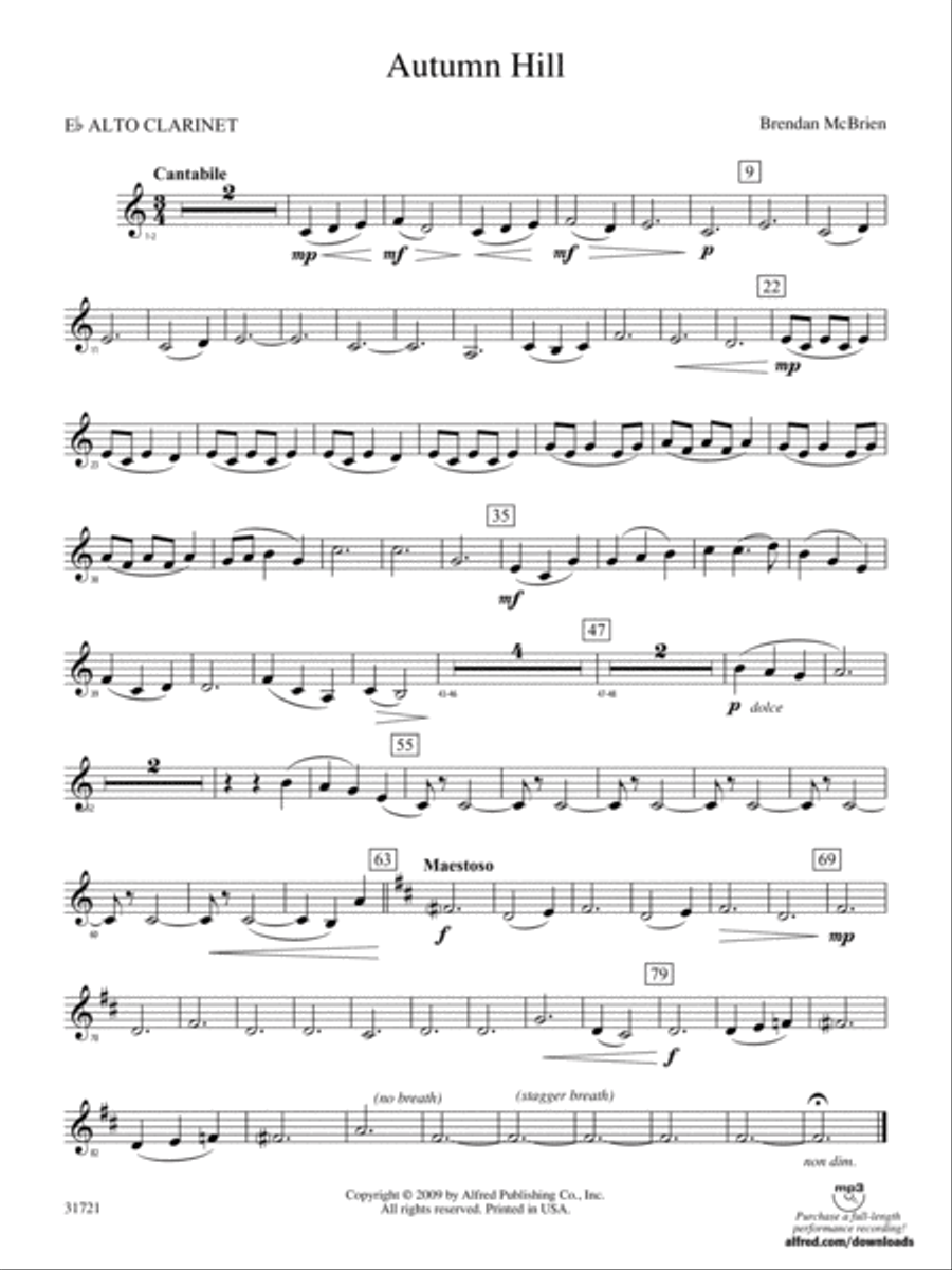 Autumn Hill: (World Part) E-flat Alto Clarinet Concert Band scores gallery preview page 1