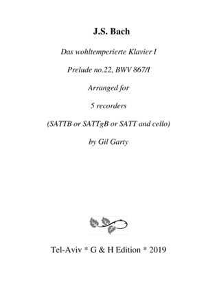 Book cover for Prelude from Das wohltemperierte Klavier I, BWV 867/II (Version in A minor) (arrangement for 5 recor