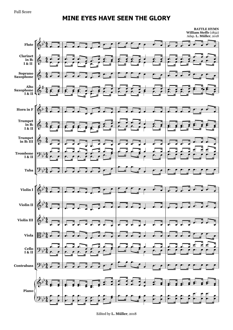 Mine Eyes Have Seen the Glory - for Beginner Orchestra. Chamber Music scores gallery preview page 1
