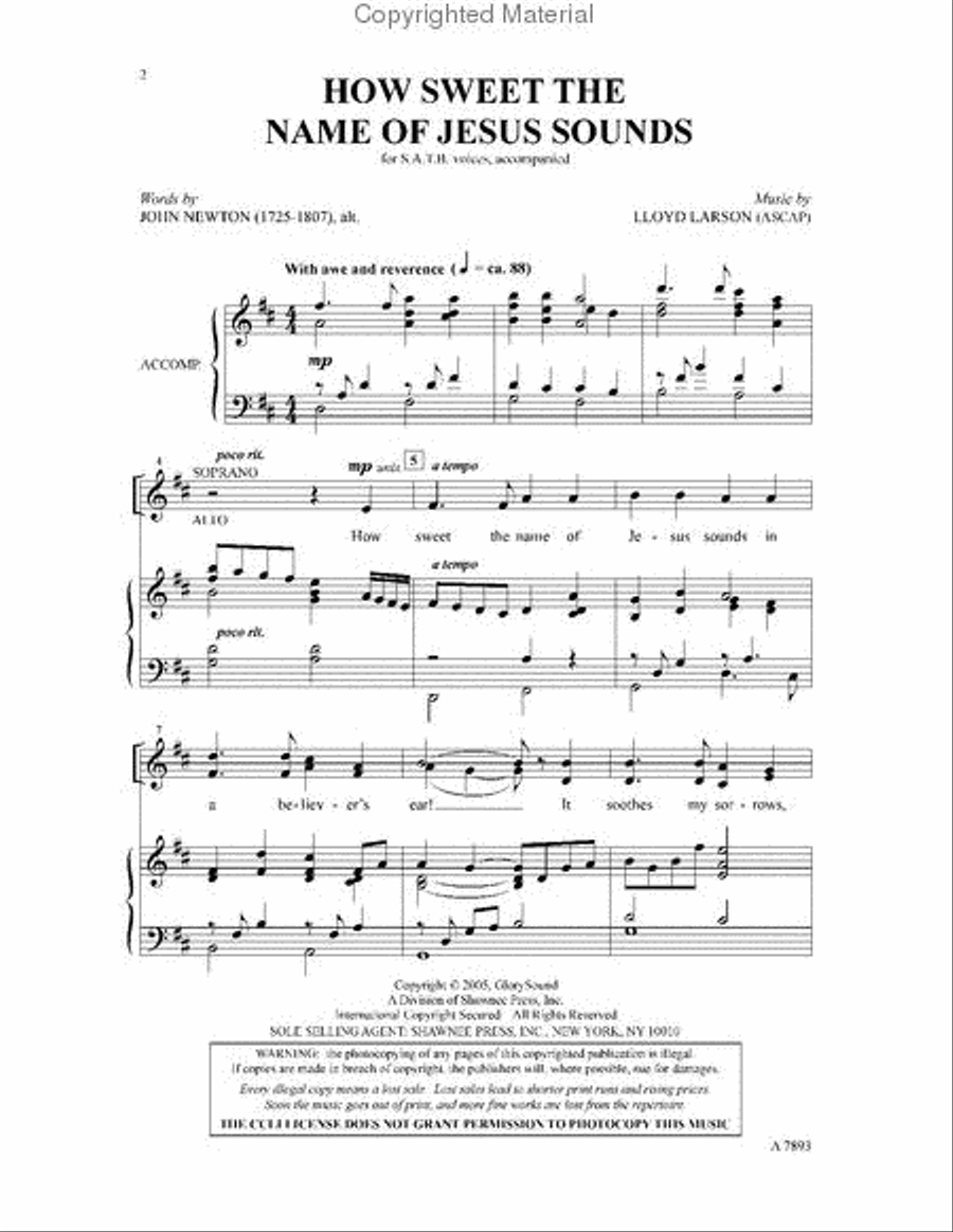 How Sweet the Name of Jesus Sounds 4-Part scores gallery preview page 2