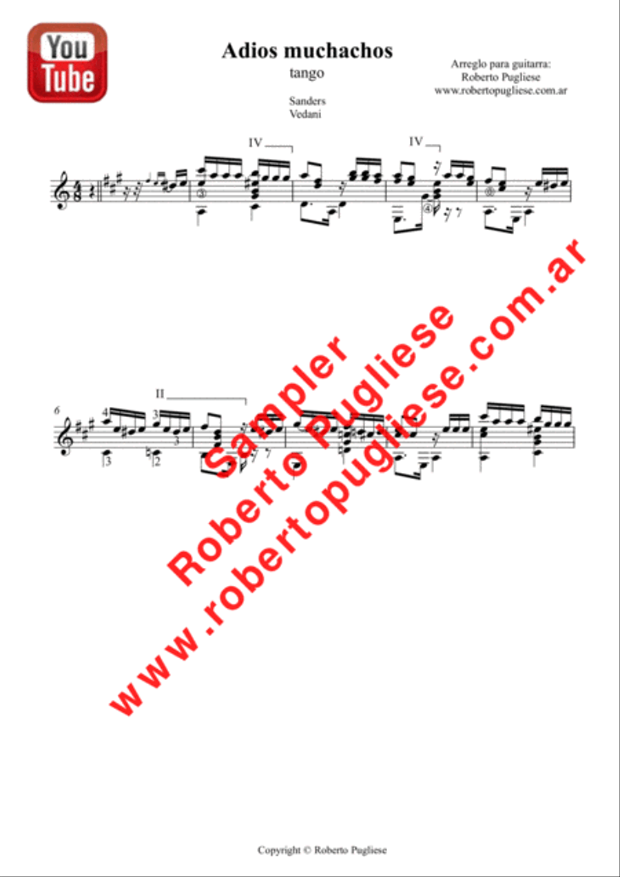 Adios muchachos - Tango (Sanders - Vedani) Classical Guitar scores gallery preview page 3