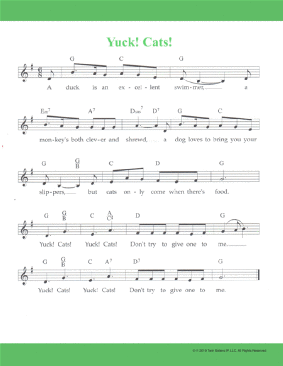 Yuck! Cats! Piano, Vocal, Guitar scores gallery preview page 1