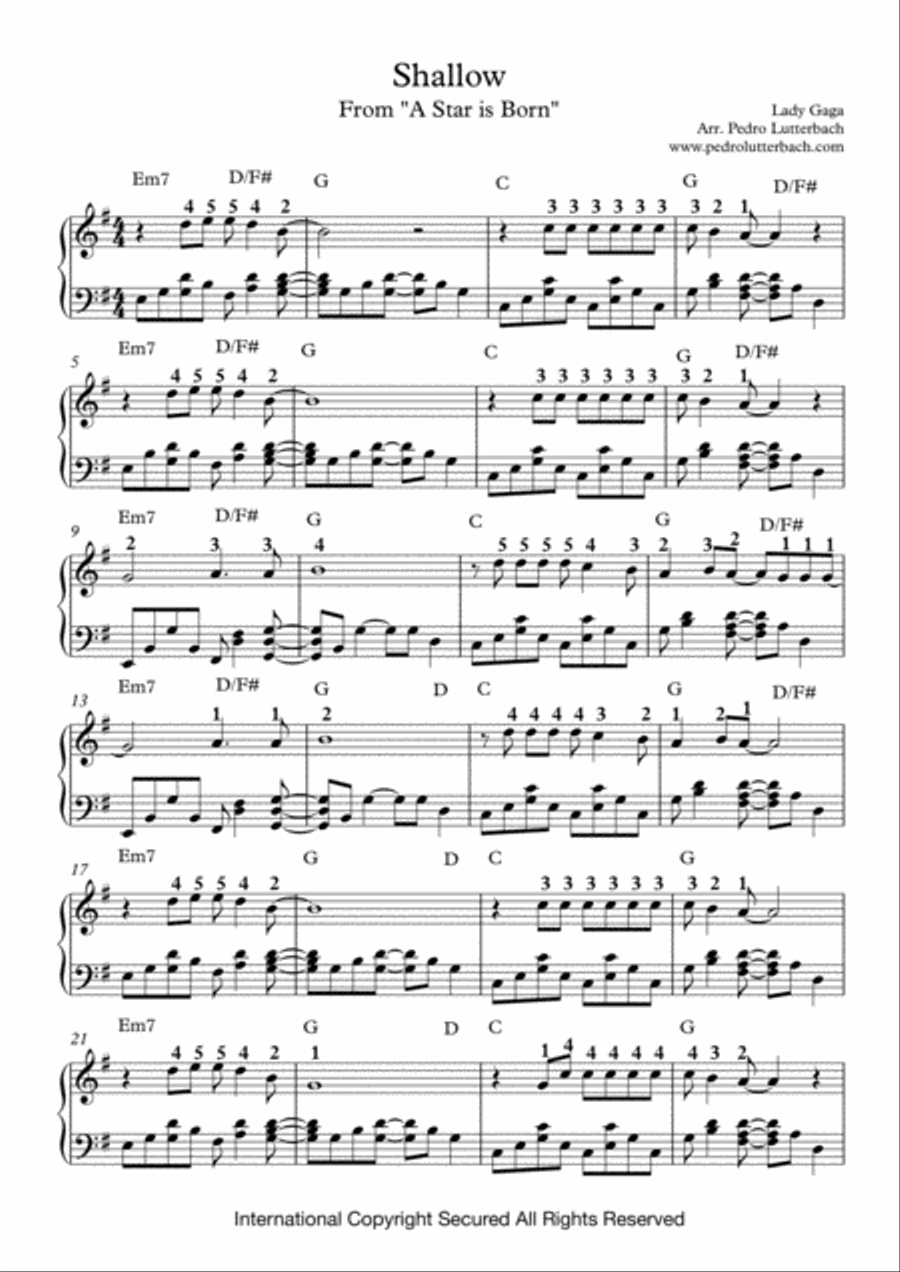 Shallow Piano Solo scores gallery preview page 1