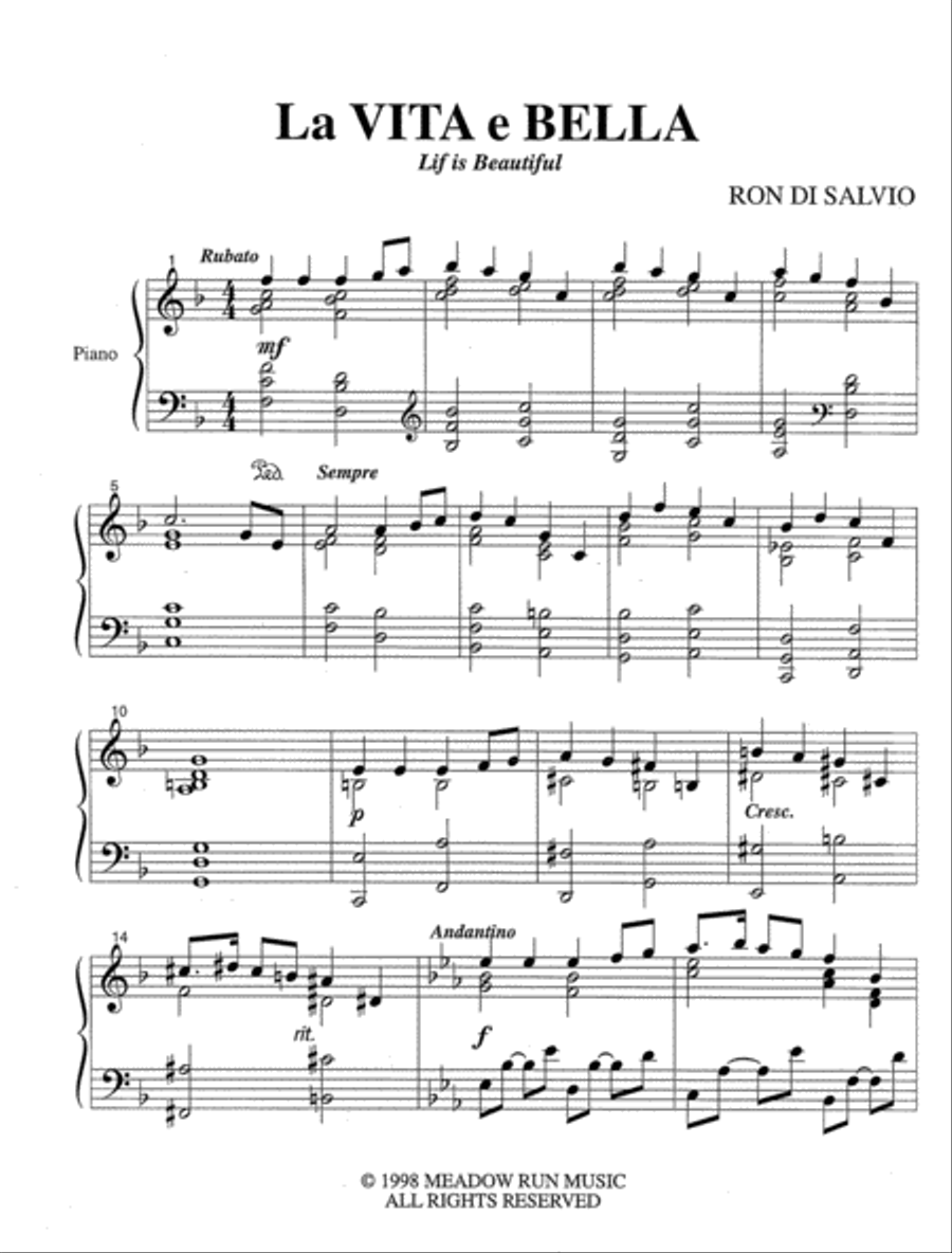 La Vita Bella (Life is Beautiful) Piano Solo scores gallery preview page 1
