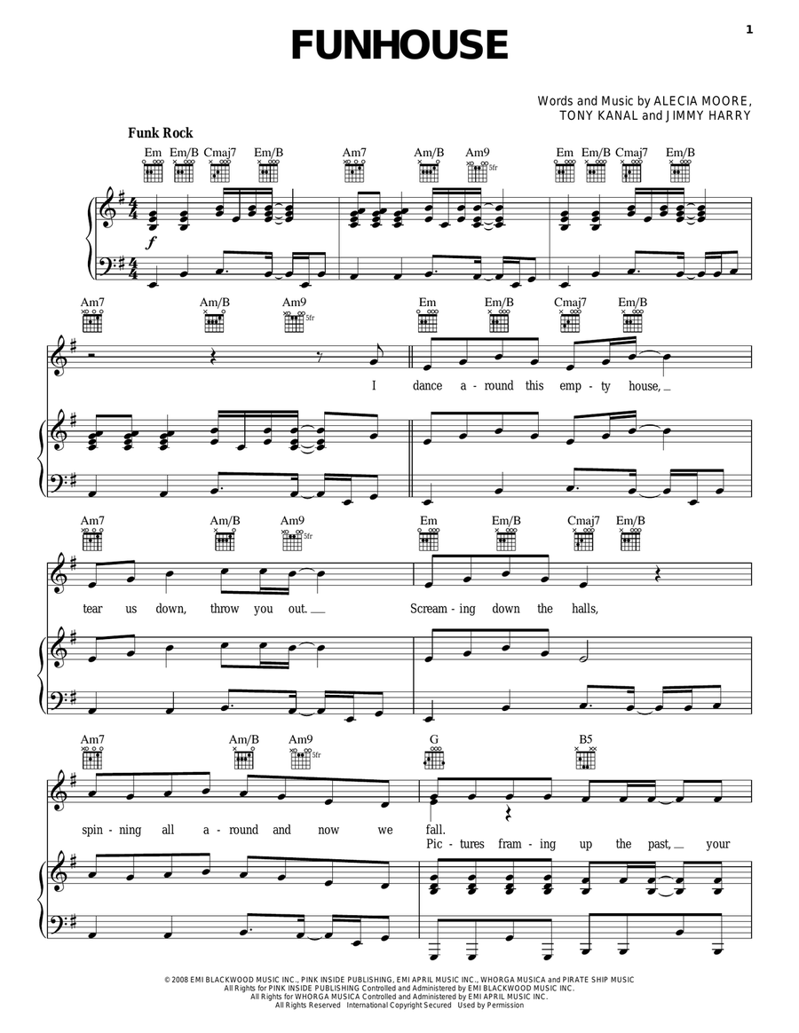Funhouse Piano, Vocal, Guitar scores gallery preview page 1
