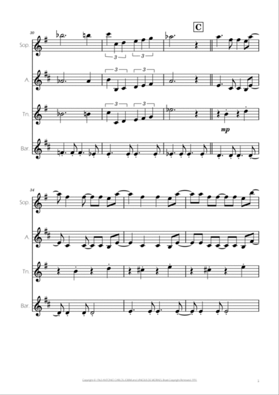The Girl From Ipanema (garôta De Ipanema) Saxophone Quartet scores gallery preview page 5