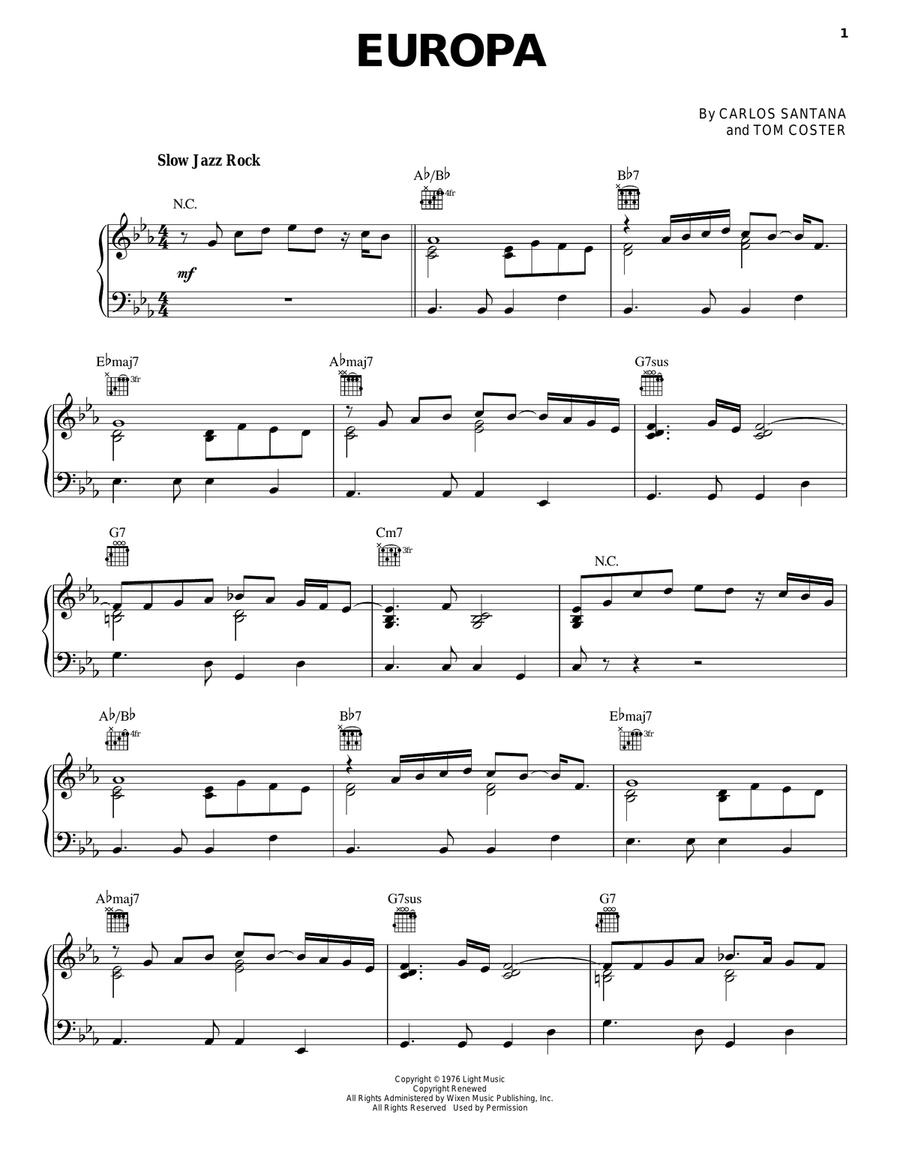 Europa Piano Solo scores gallery preview page 1