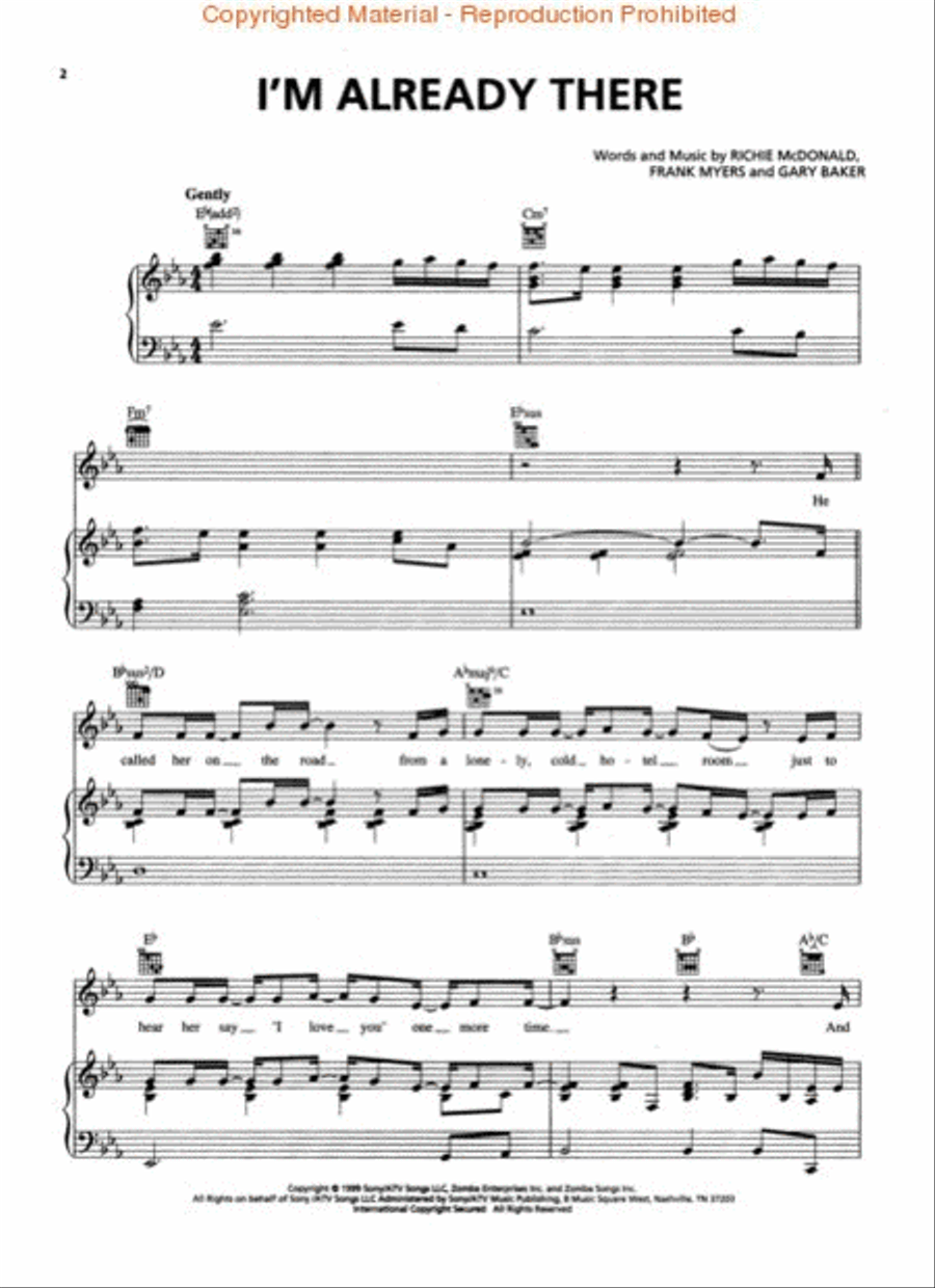 I'm Already There Piano, Vocal, Guitar scores gallery preview page 2