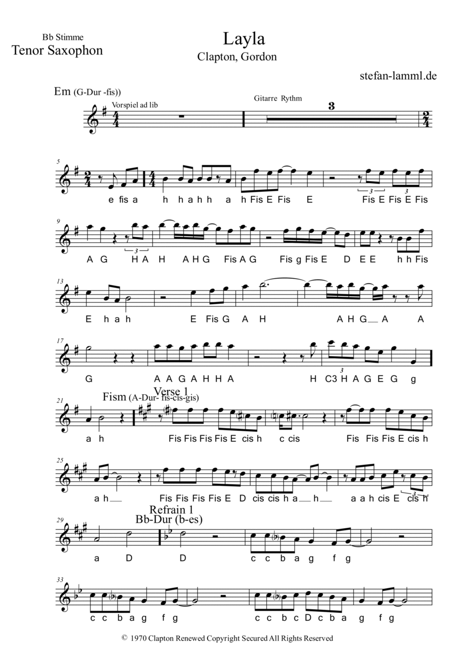 Layla Tenor Saxophone scores gallery preview page 1