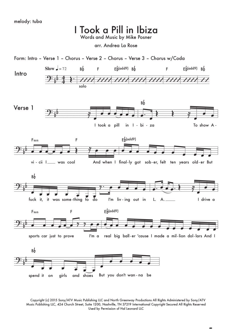I Took A Pill In Ibiza Tuba scores gallery preview page 1