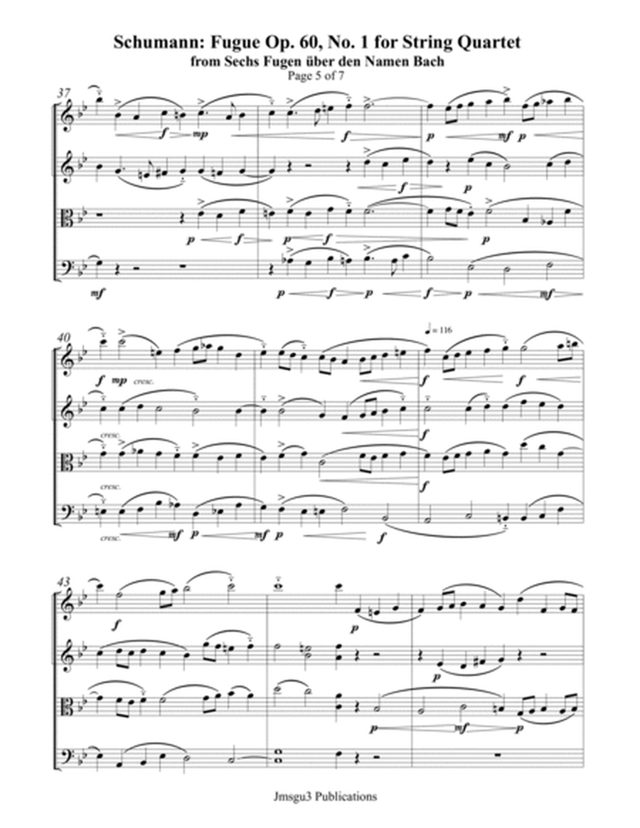 Schumann: Fugue 1 from Six Fugues on BACH for String Quartet image number null