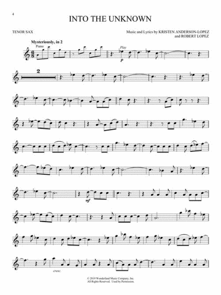 Frozen 2 Tenor Sax Play-Along image number null