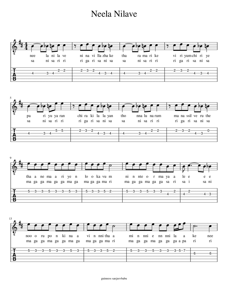 neela nilave Guitar Solo scores gallery preview page 1
