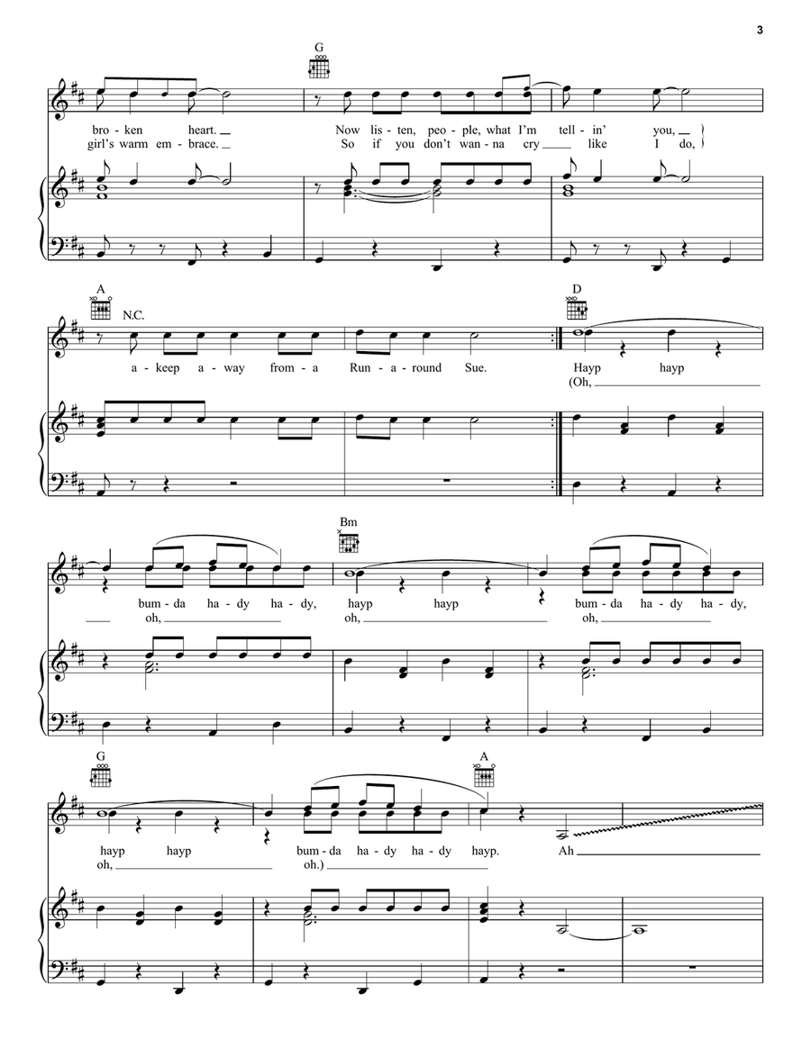 Runaround Sue Piano, Vocal, Guitar scores gallery preview page 3
