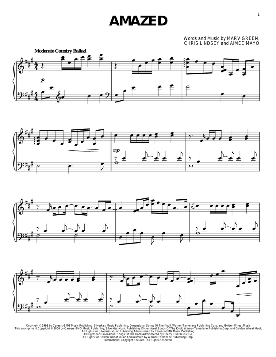 Amazed Amazed Piano Solo scores gallery preview page 1
