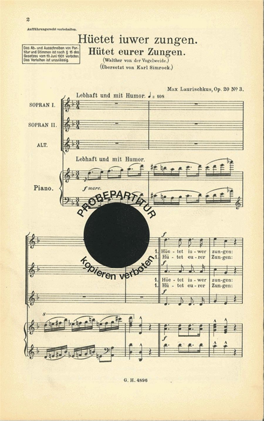 Huetet iuwer zungen Women's Choir scores gallery preview page 1
