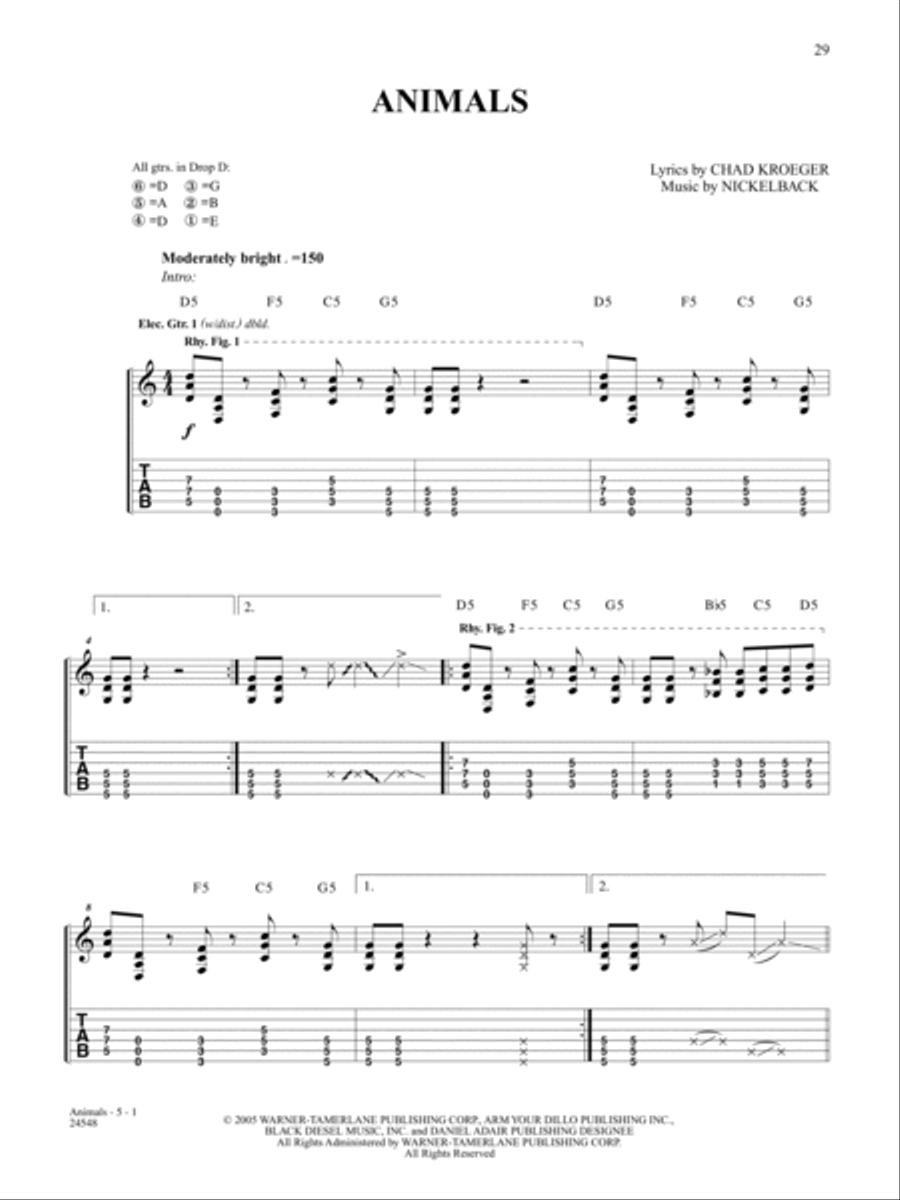 Animals Guitar Tablature scores gallery preview page 1