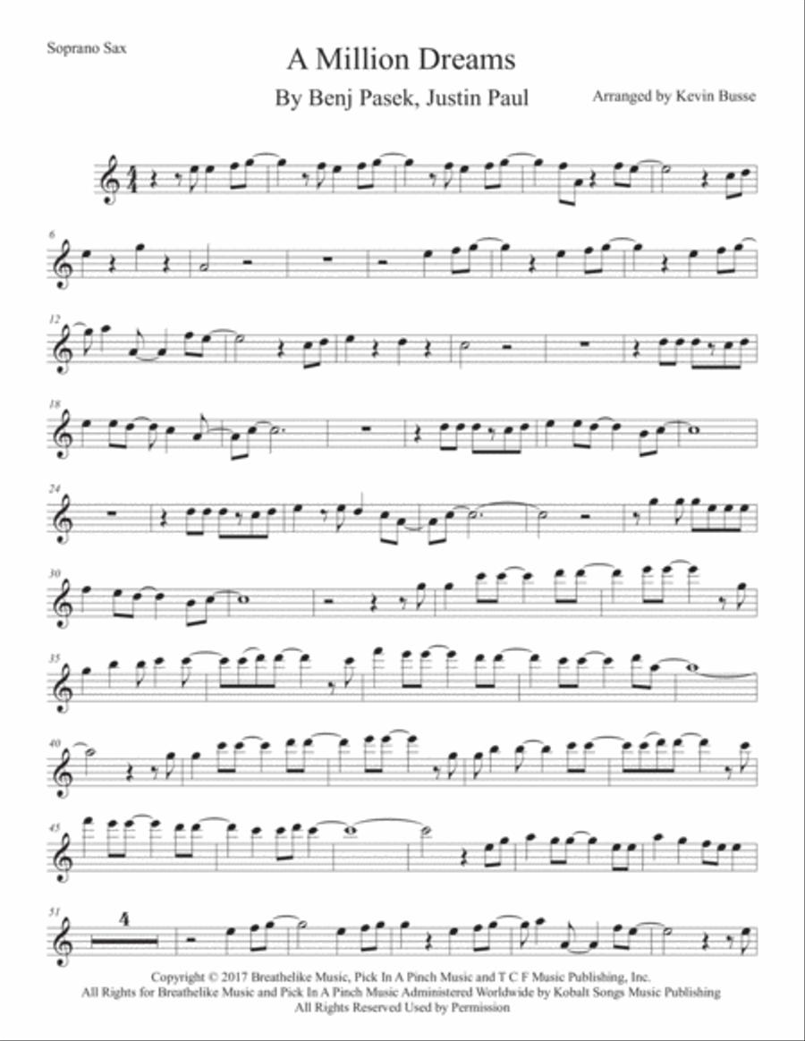 A Million Dreams Soprano Saxophone scores gallery preview page 1