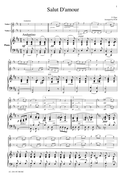 2 Violins & Piano Elgar Salut D'amour
