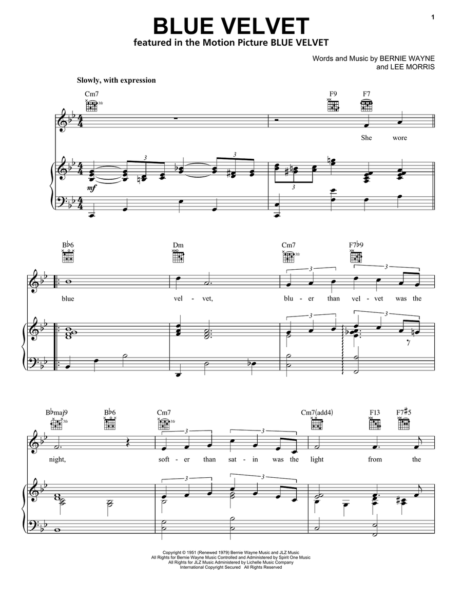 Blue Velvet Blue Velvet Piano, Vocal, Guitar scores gallery preview page 1