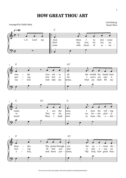 How Great Thou Art - Easy Beginner Piano image number null