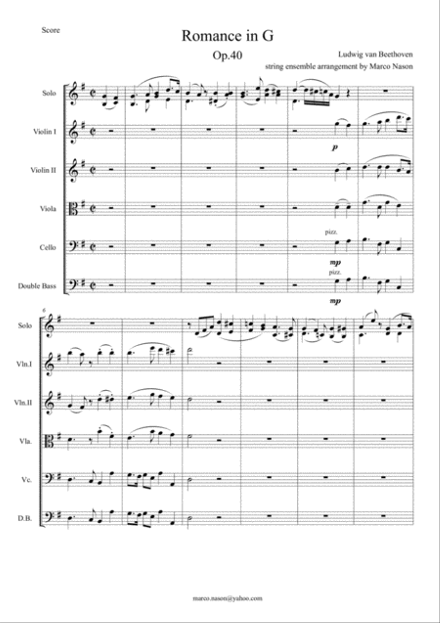 Beethoven Romance in G for violin and strings op.40 String Orchestra scores gallery preview page 6