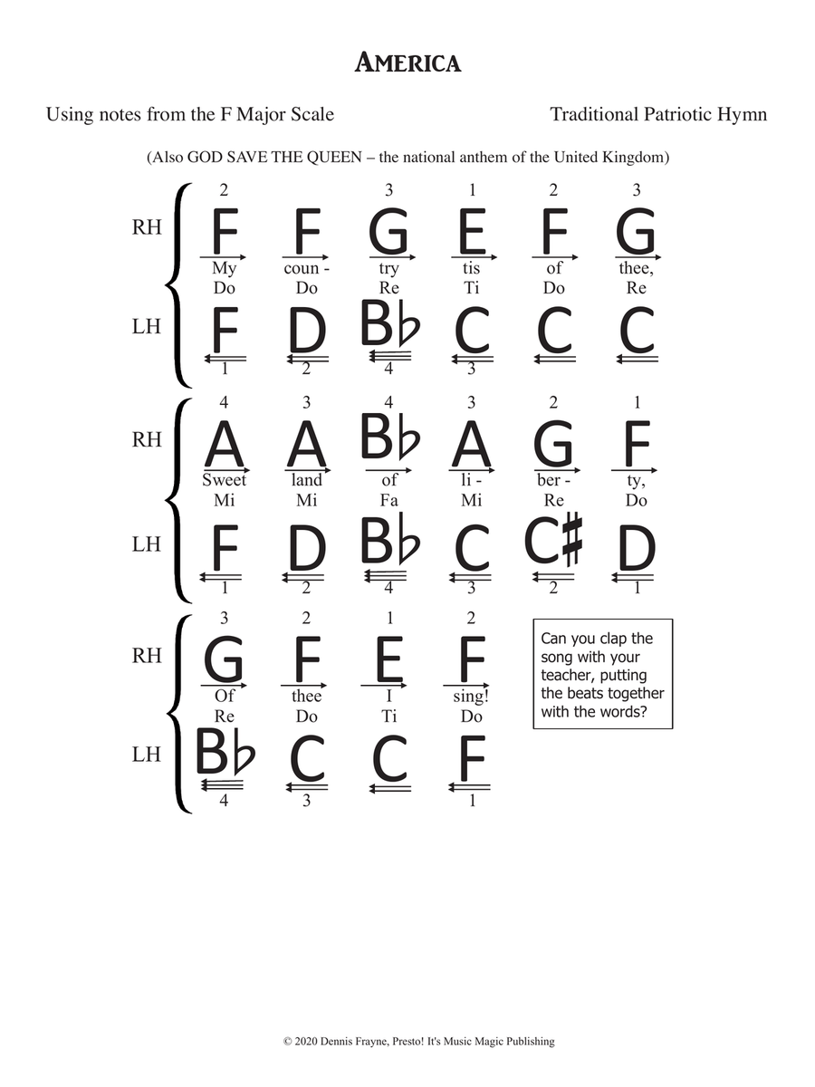 America (My Country Tis of Thee) (big letter notation) Piano, Vocal scores gallery preview page 1
