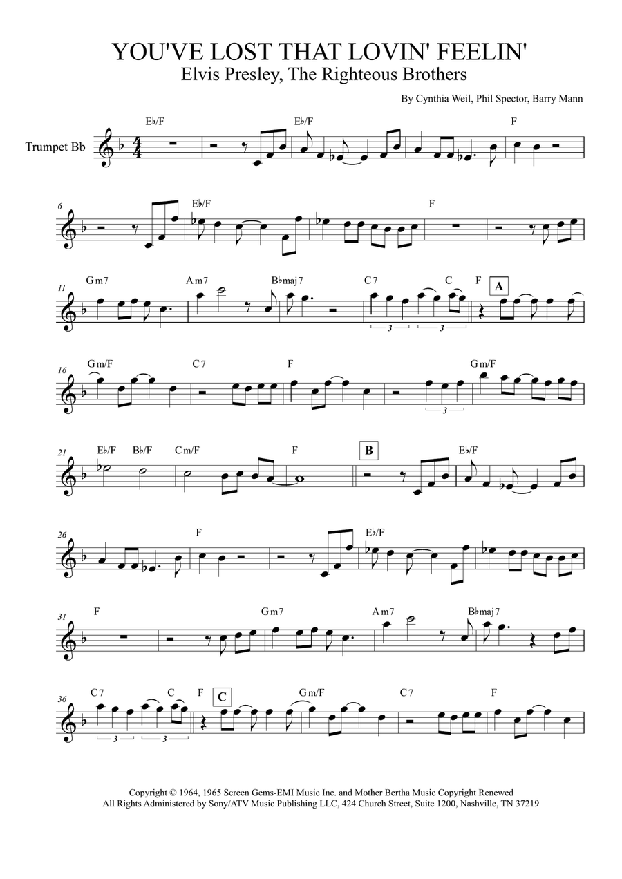 You've Lost That Lovin' Feelin' B-Flat Trumpet scores gallery preview page 1