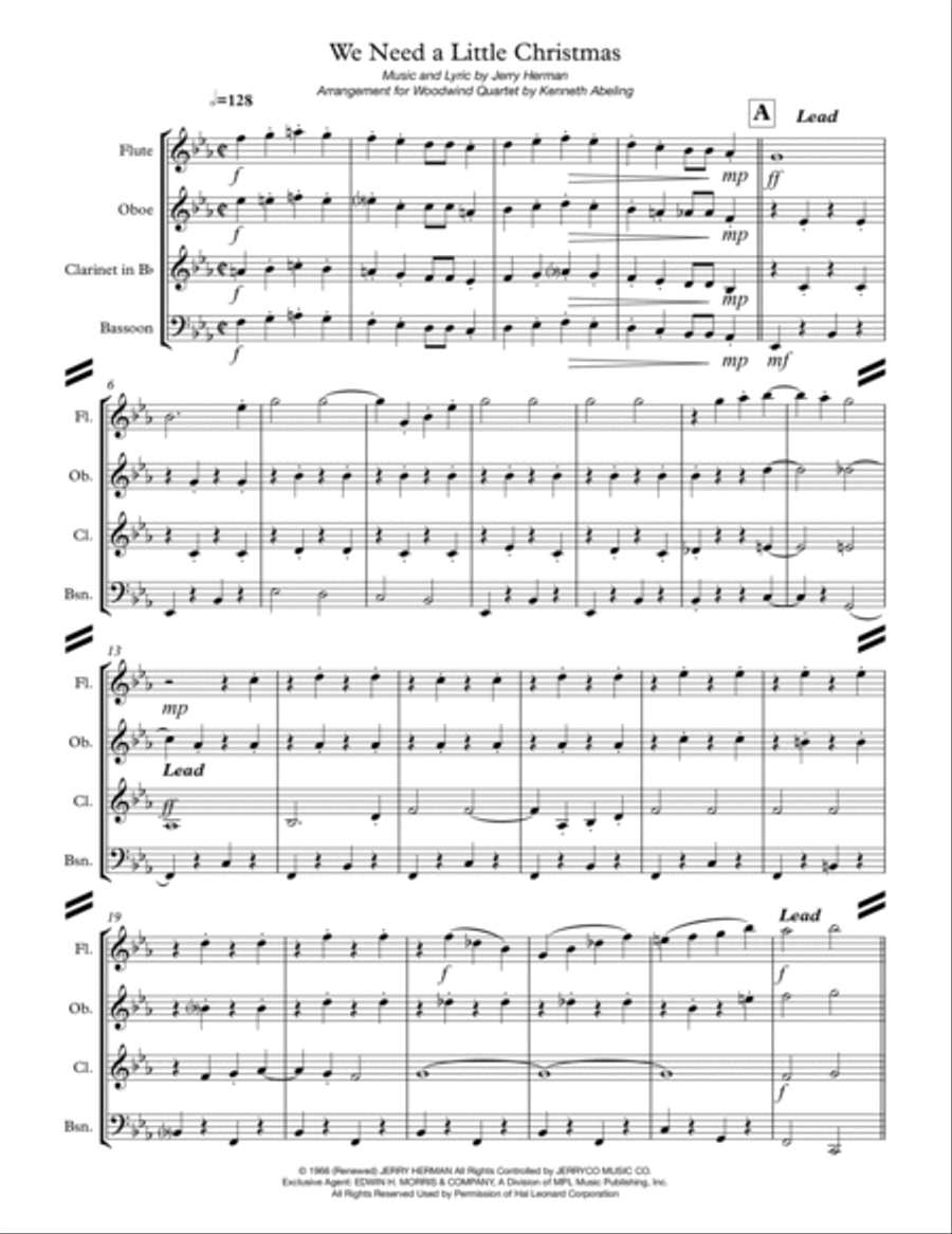 We Need A Little Christmas Woodwind Quartet scores gallery preview page 2