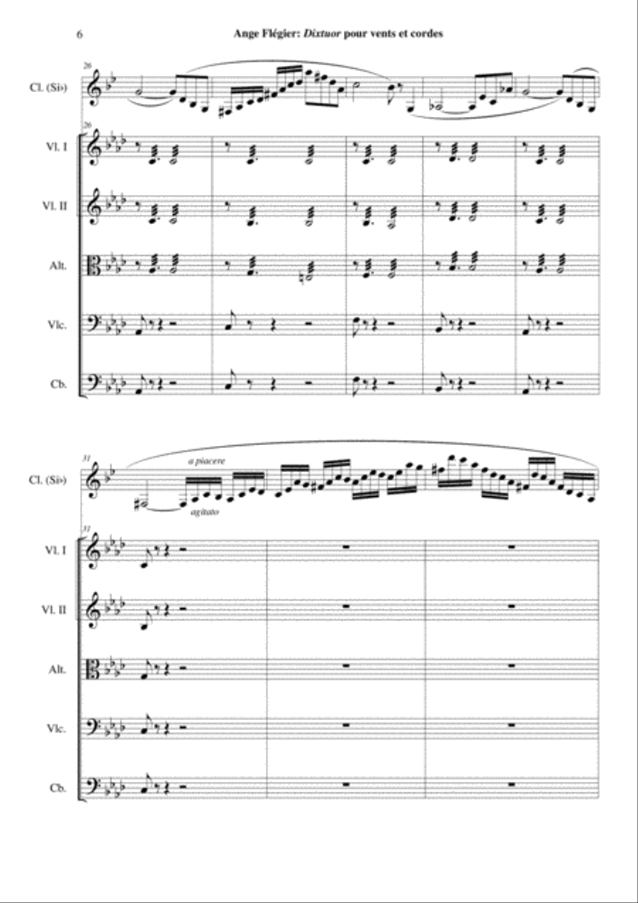Ange Flégier: Dixtuor for flute, oboe, clarinet, bassoon, horn, two violins, viola, violoncello and Woodwind Quintet scores gallery preview page 6