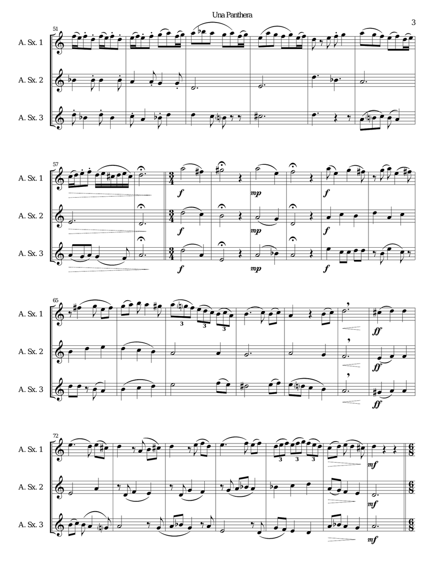 Una panthera in compagnia de Marte (A Panther in company of Mars) arranged for 3 alto saxophones Alto Saxophone scores gallery preview page 3