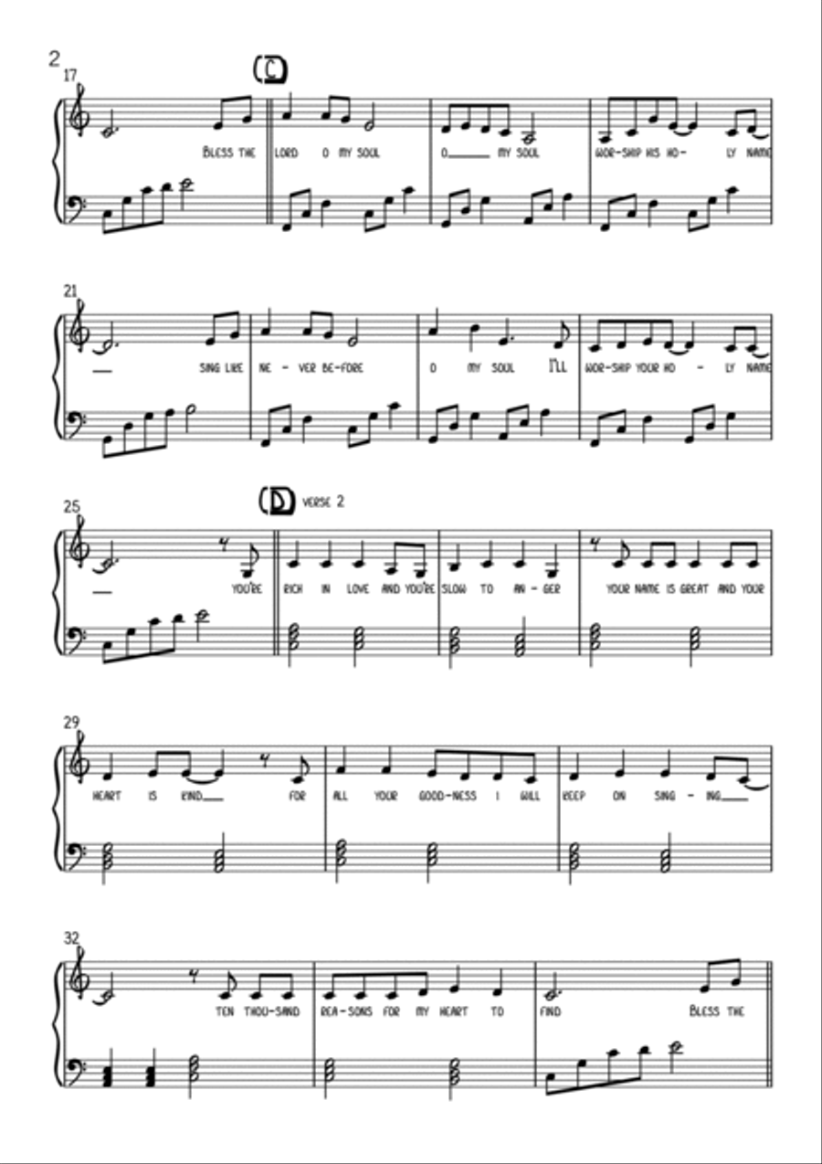 10,000 Reasons (bless The Lord) Easy Piano scores gallery preview page 2