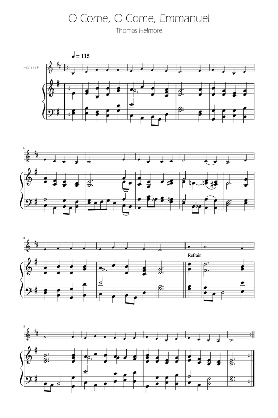 O Come, O Come, Emmanuel - French Horn Solo w/ Piano Piano scores gallery preview page 1