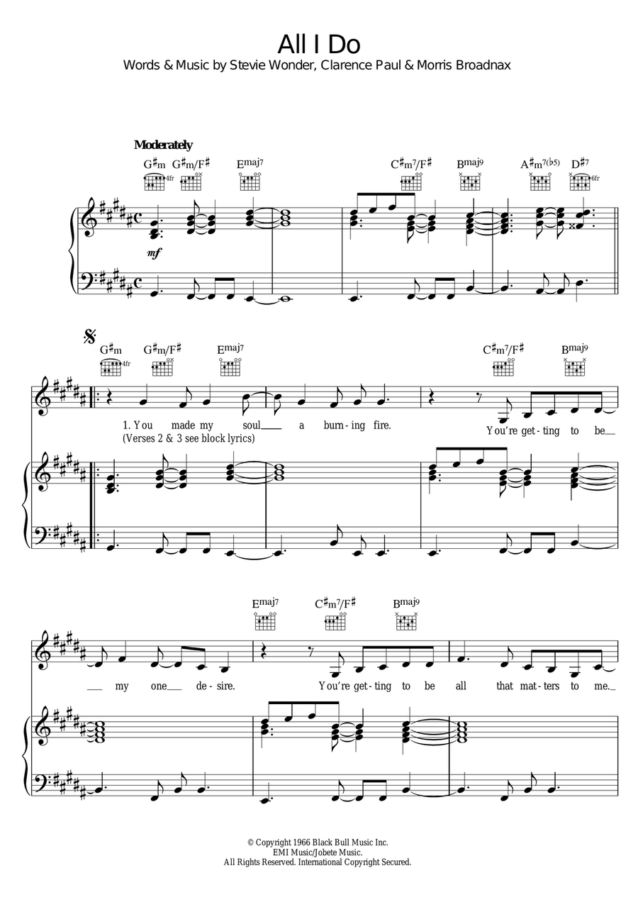 All I Do Piano, Vocal, Guitar scores gallery preview page 1