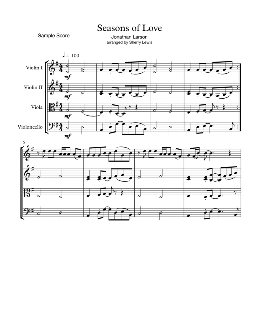 Seasons Of Love String Quartet scores gallery preview page 1
