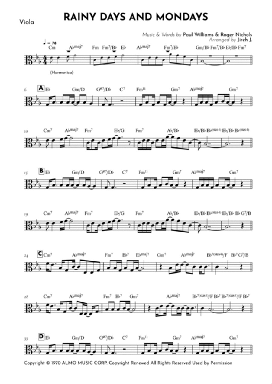Rainy Days And Mondays Rainy Days And Mondays Viola Solo scores gallery preview page 2