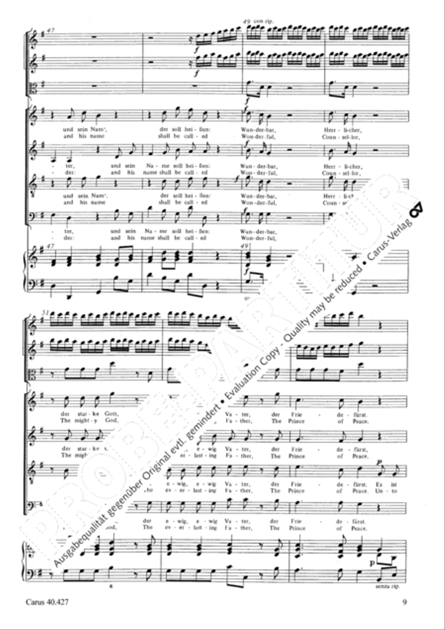 For unto us a child is born (Denn es ist uns ein Kind geboren) 4-Part scores gallery preview page 10