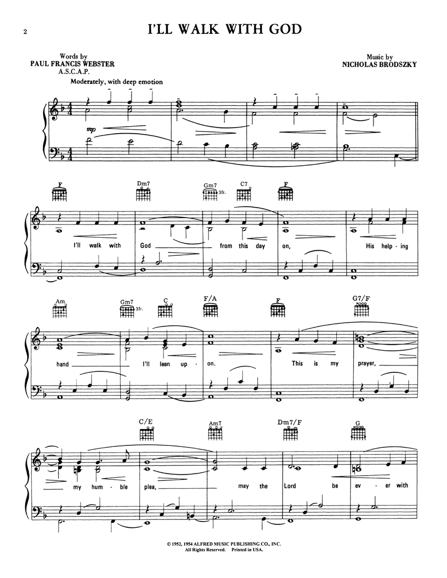 I'll Walk With God (from The Student Prince) Piano, Vocal, Guitar scores gallery preview page 1