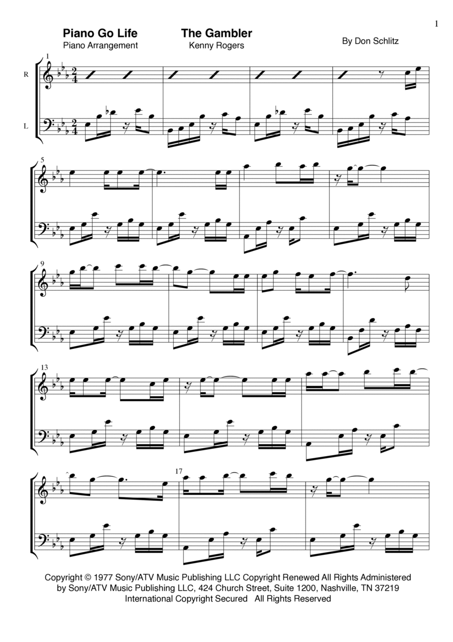 The Gambler Piano Solo scores gallery preview page 1
