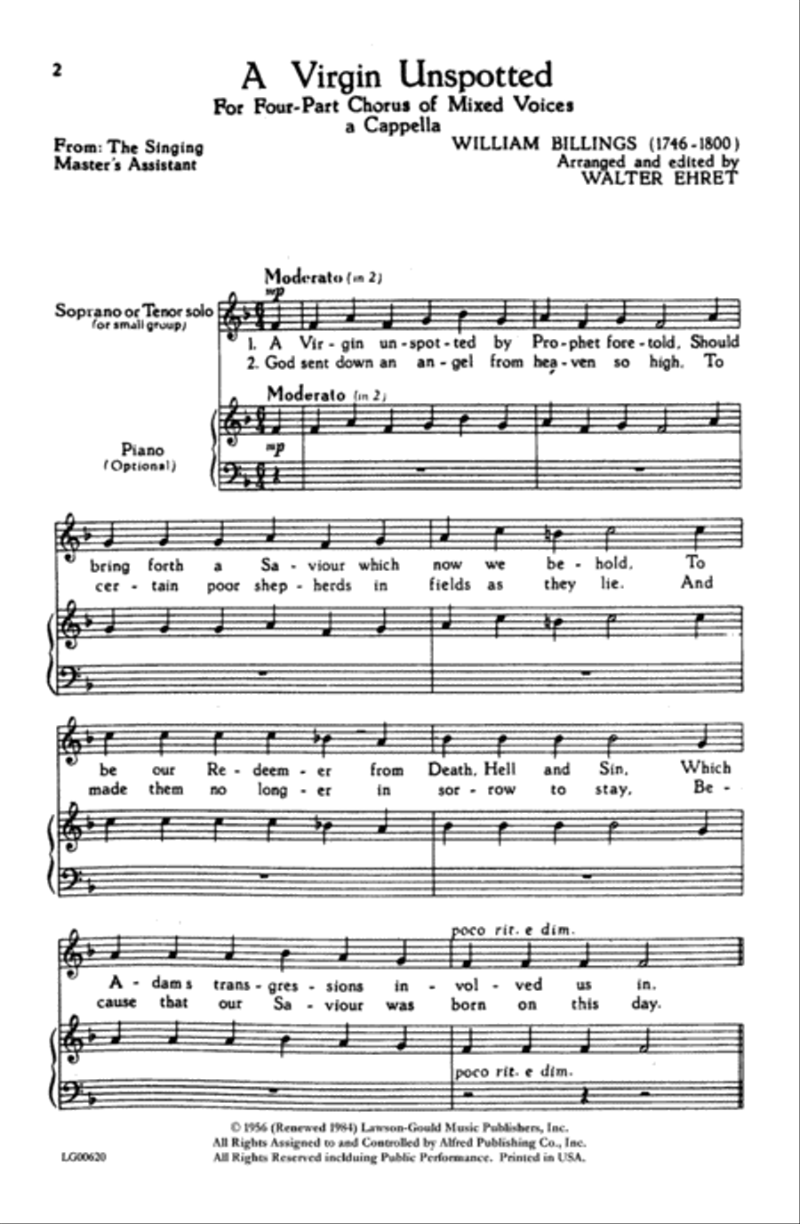 A Virgin Unspotted Choir scores gallery preview page 1