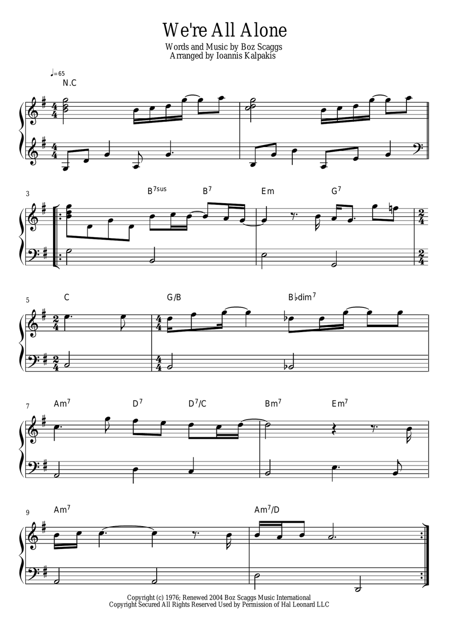 We're All Alone Easy Piano scores gallery preview page 1
