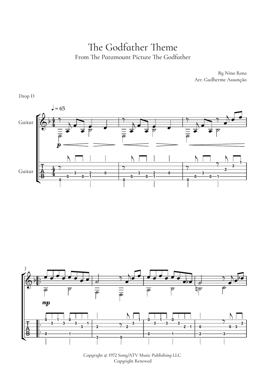 The Godfather (Main Theme) Classical Guitar scores gallery preview page 1