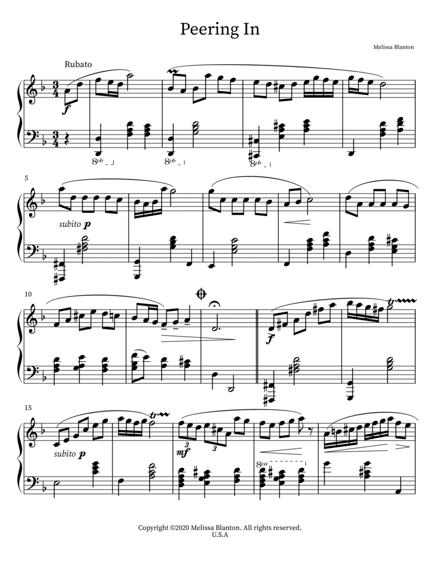 Peering In Piano Solo scores gallery preview page 1