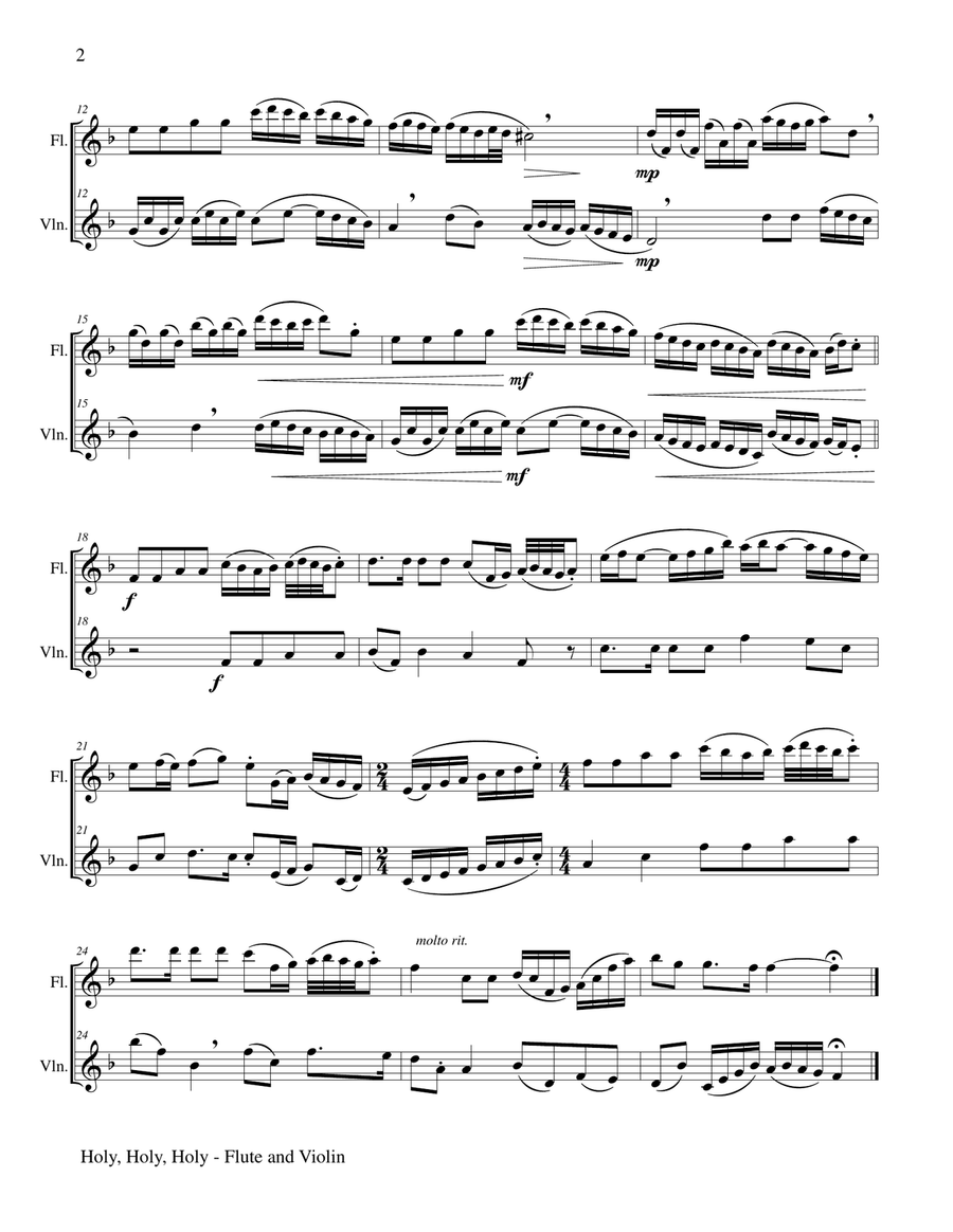Holy, Holy, Holy (2 Part Invention for Flute and Violin) Flute scores gallery preview page 3