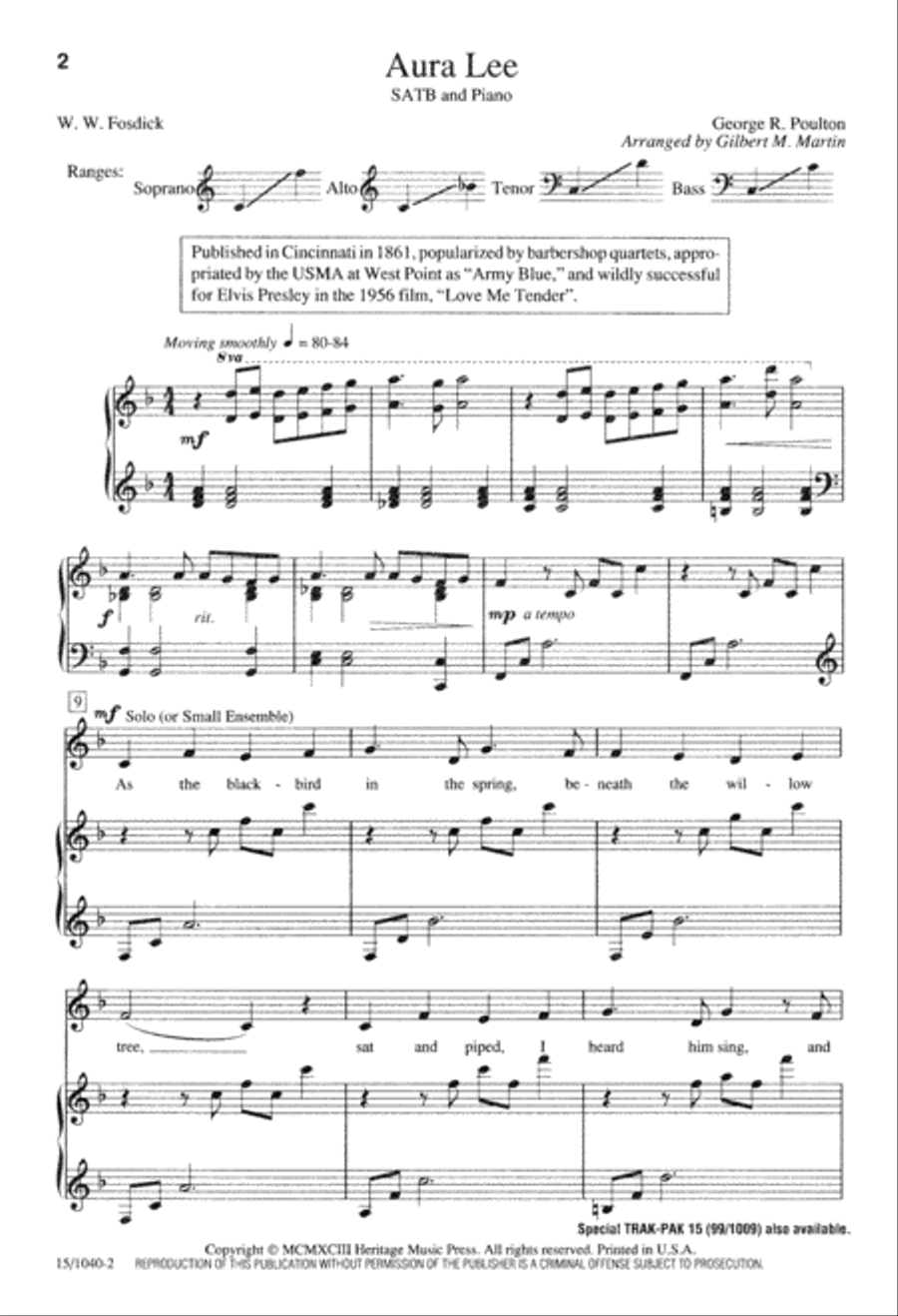 Aura Lee 4-Part scores gallery preview page 2