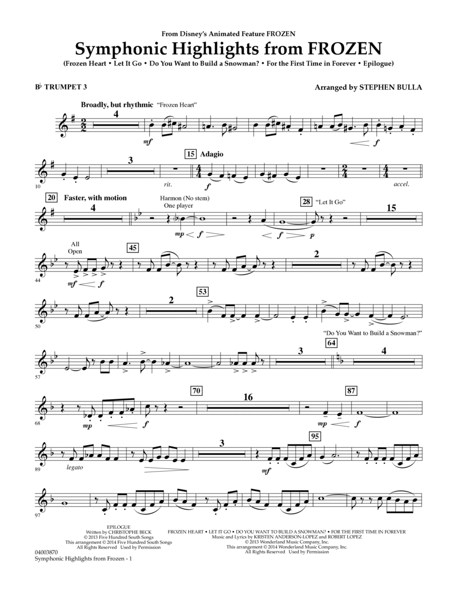 Symphonic Highlights from Frozen - Bb Trumpet 3