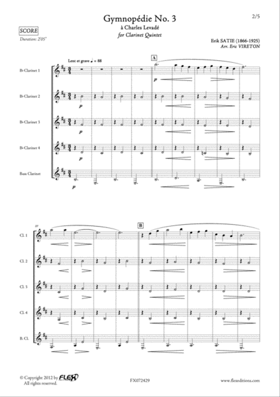 Gymnopedie No. 3 Clarinet Quintet scores gallery preview page 2