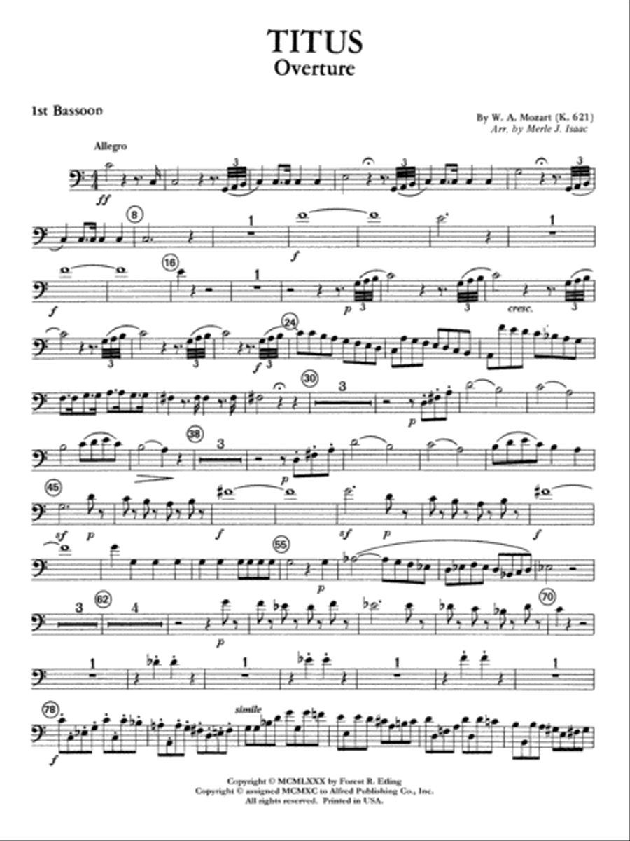 Titus Overture: Bassoon Full Orchestra scores gallery preview page 1