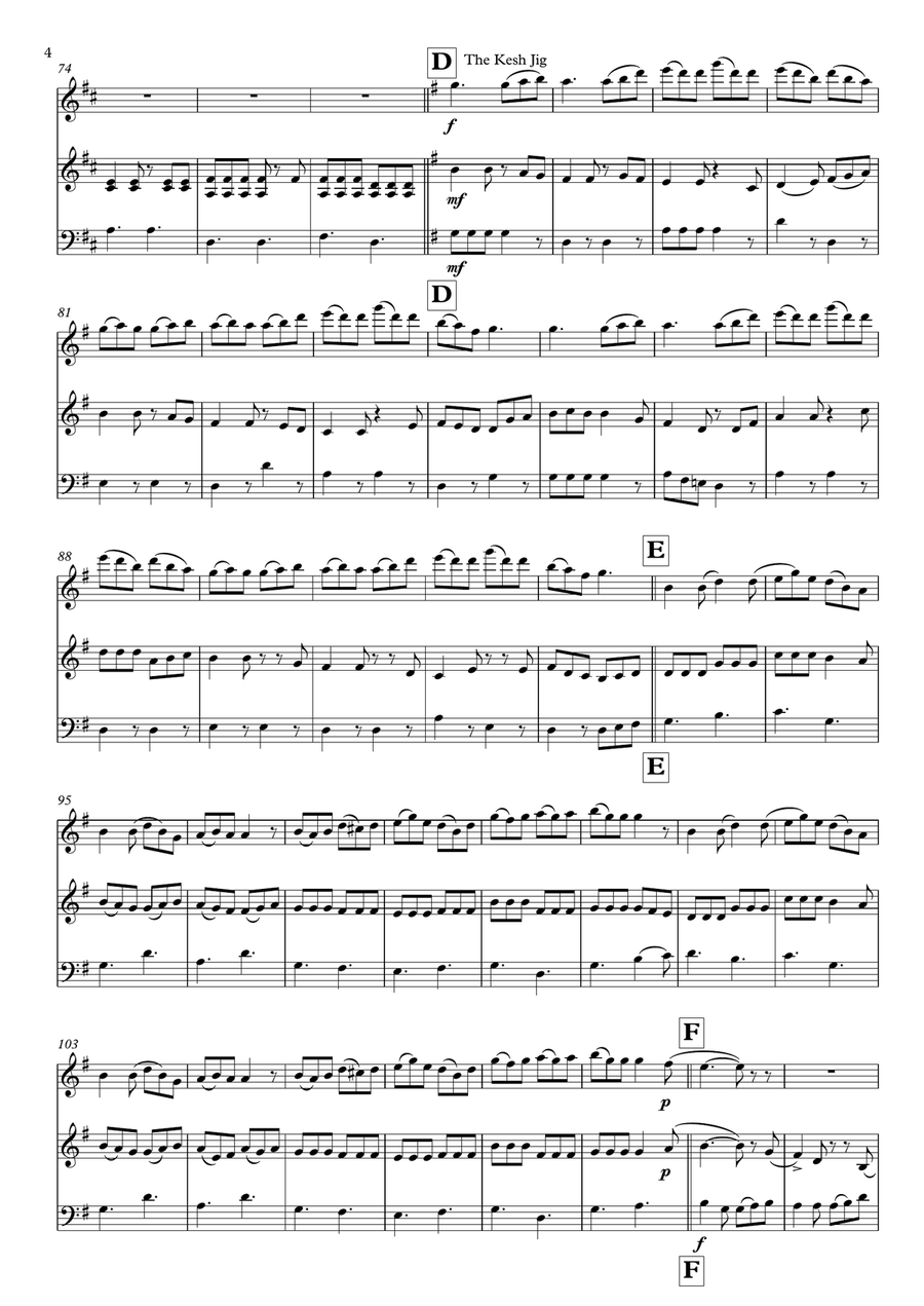 Three Irish Jigs arranged for Flute, Violin, Double Bass by James Scott. Small Ensemble scores gallery preview page 4