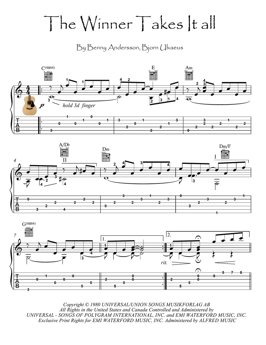 The Winner Takes It All Acoustic Guitar scores gallery preview page 1